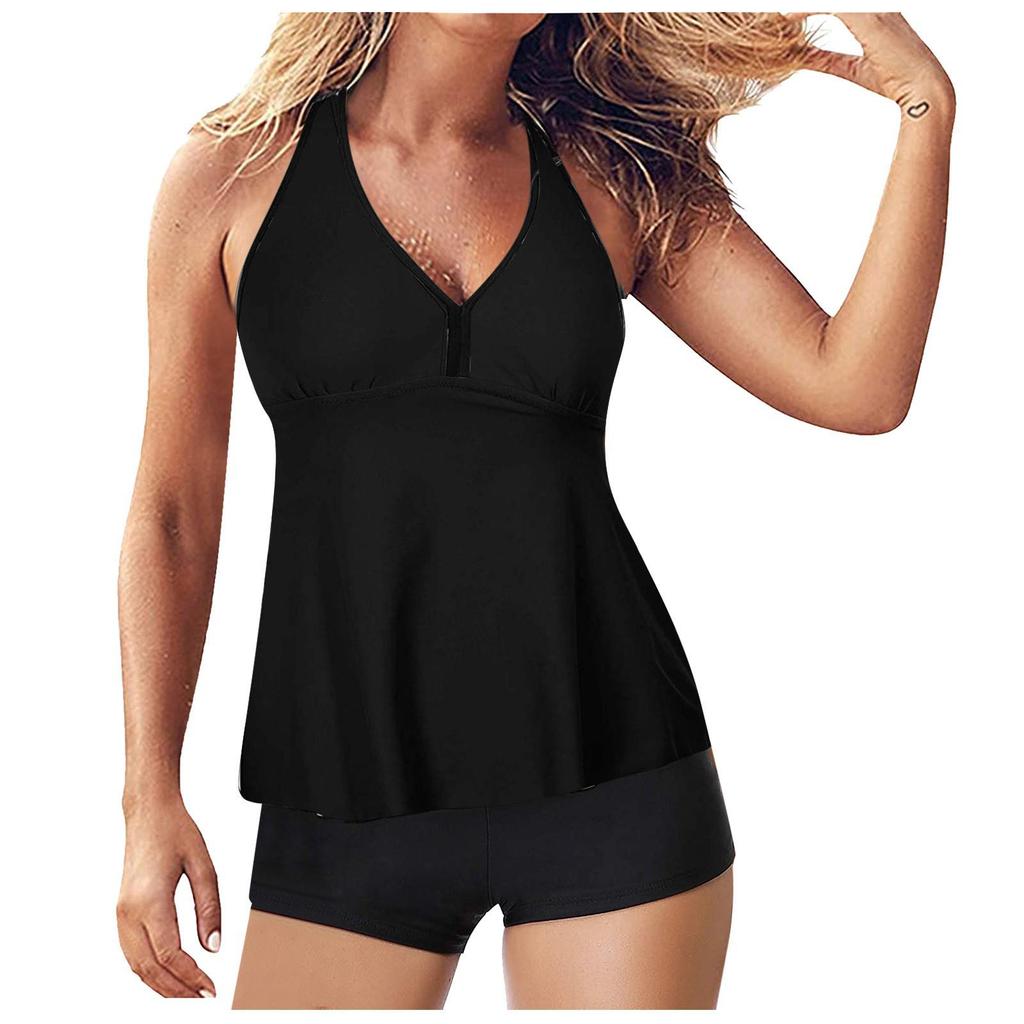 European & American Women's High-Waist Printed Skirted Tankini Swimwear