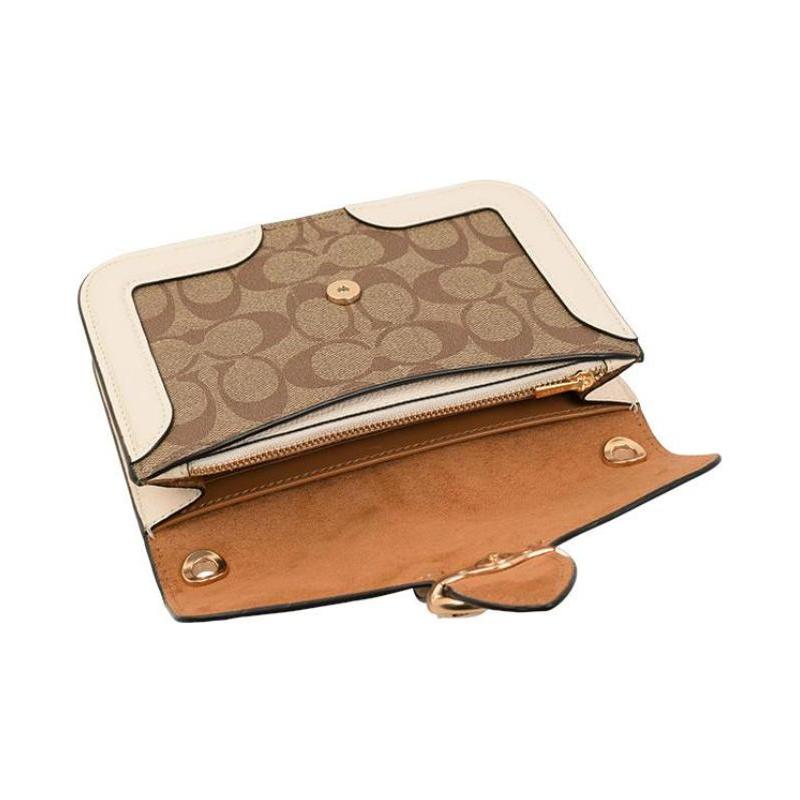 Coach Umhängetasche Georgie 19 Kutschenverschluss Colorblock Kette Schultergurt beschichtetes Canvas und Leder Schultertasche kleine Größe Damen Milchweiß