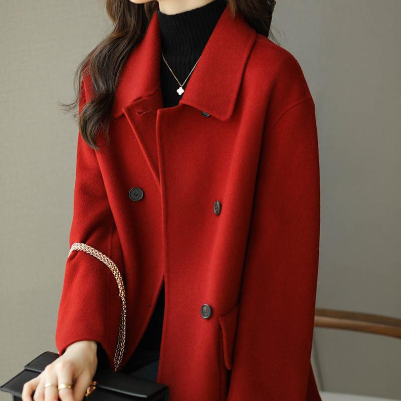 Podzimní a zimní korejská verze vlněného kabátu Vlněný kabát britského stylu Vlněný kabát střední délky s prsy Dámská