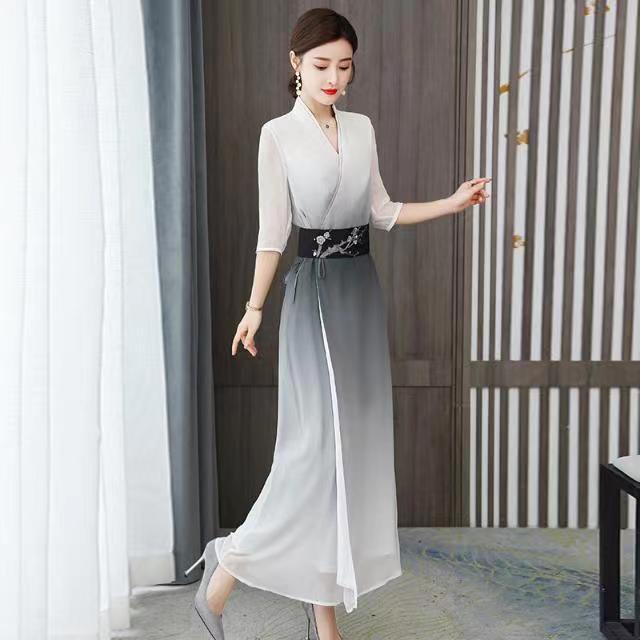 Длинное платье в китайском стиле Hanfu Cheongsam 2XL разноцветный