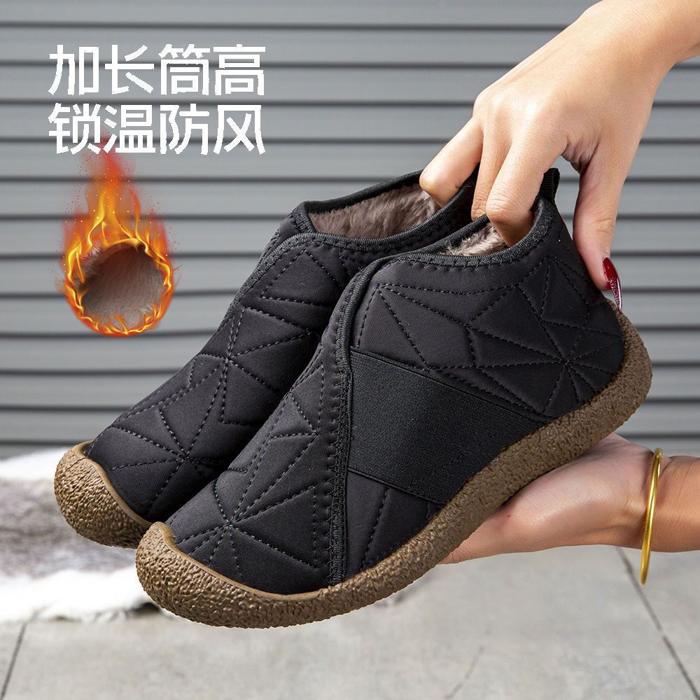Thickened snow boots women's winter waterproof and non-slip velvet warm-soled mid-top cotton shoes simple women's cotton shoes