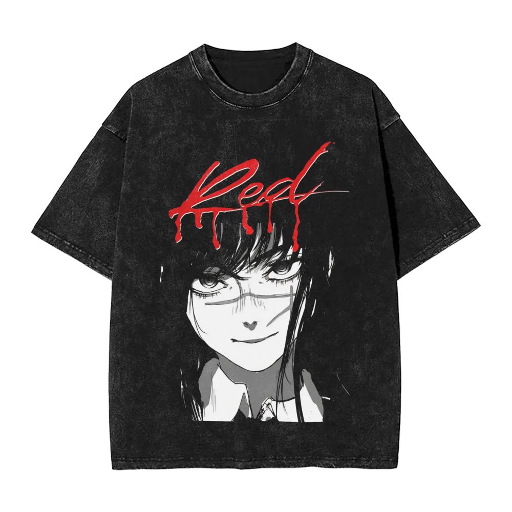 Anime Chainsaw Man Yoru T-Shirt Hip Hop Gothic Gewaschenes Oversized-T-Shirt Herren Damen Kleidung Kurzarm Baumwolle T-Shirts Oberteile