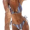 Swimsuit Color Block Stripe Print Tie Backless Sexy Two Piece Bikini