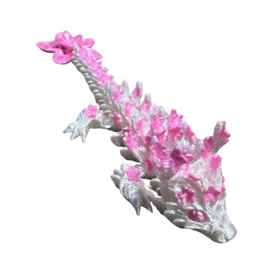 

3D Printed Cherry Blossom Dragon Figurine Movable Joints Flower Dragon Statue Stress Relief Fidget Toy Desktop Decoration Ornament 15cm