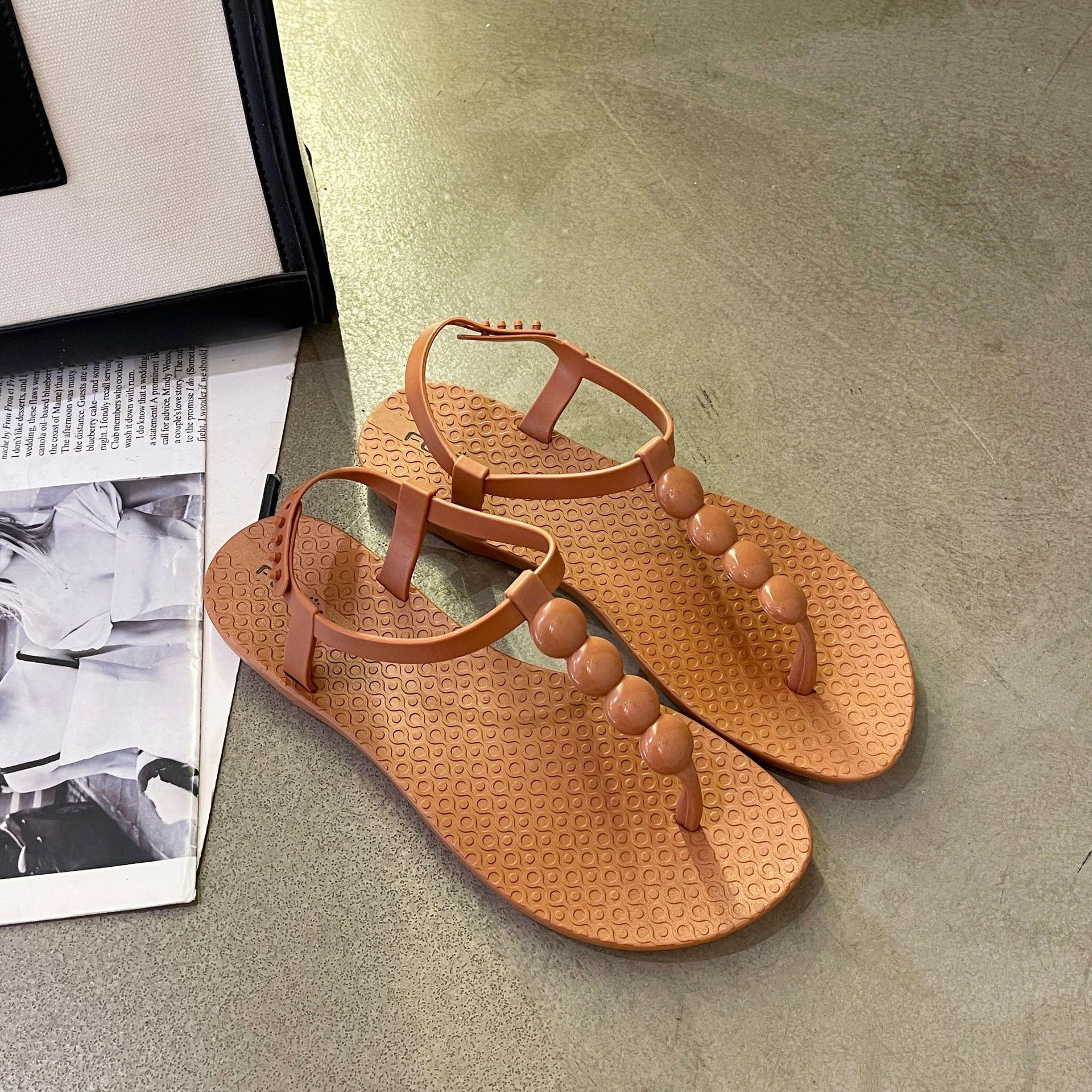 

Летние сандалии с перемычкой для пальца, женская модная уличная обувь, корейская версия, студенческие плоские повседневные сандалии, легкие римские пляжные туфли 40/41 хаки