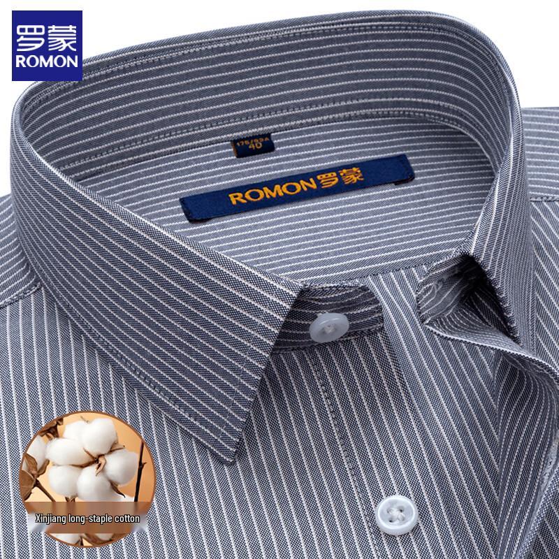 Romon Men's Striped Business Long-Sleeve Shirt