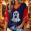 Women's Halloween Print V-Neck Three-Quarter Sleeve Casual Top