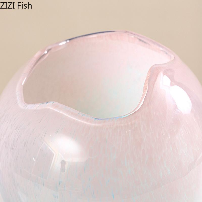 Cute Pink Blue Gradient Glass Vase Hydroponics Plant Pots Table Decoration Flower Arrangement Floral Vases Room Aesthetic Decor