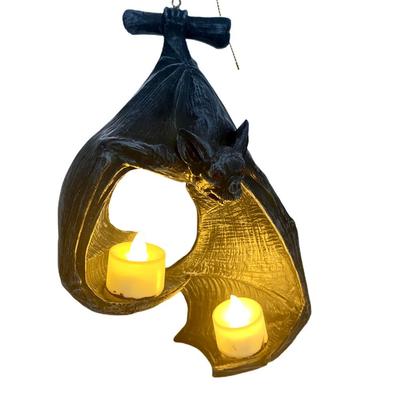 Halloween Bat-Shaped Candlestick Resin Hanging Garden Statue Sculptures Crafts Candle Holder for
