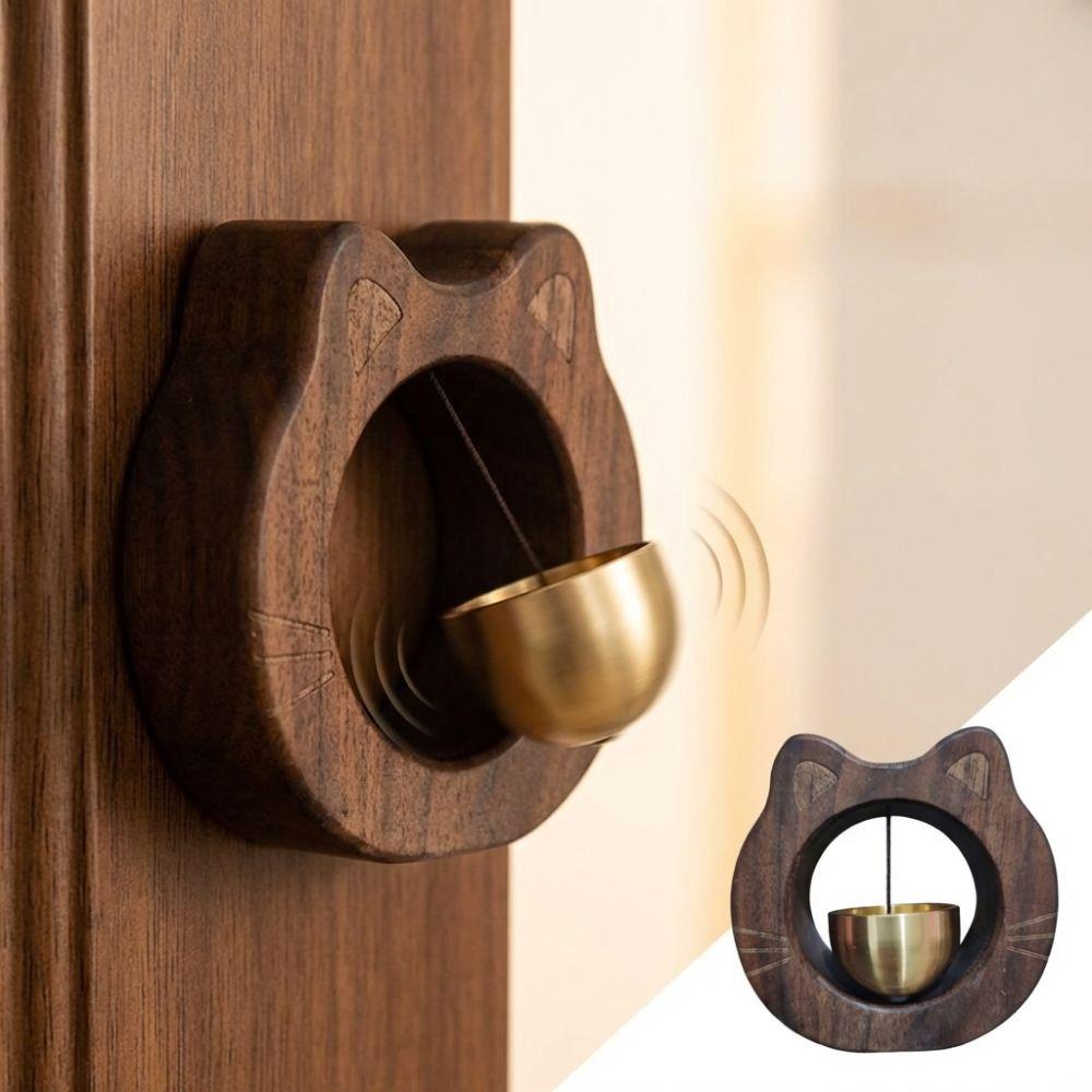 Wall Hanging Entrance Chime Magnetic Wind Chime Cute Cat Wooden Doorbell Apartment
