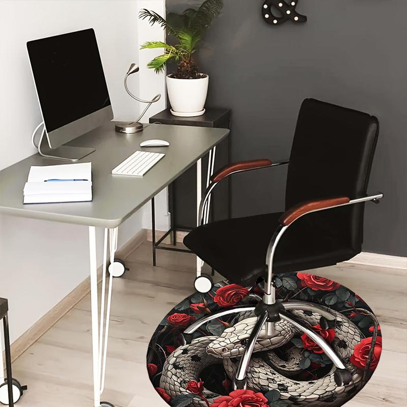 

1pc Office Carpet Chair Mats Snake and Roses Circular Artwork Perfect for Decorating Office Chairs, Living Rooms, Or Bedrooms 80cm