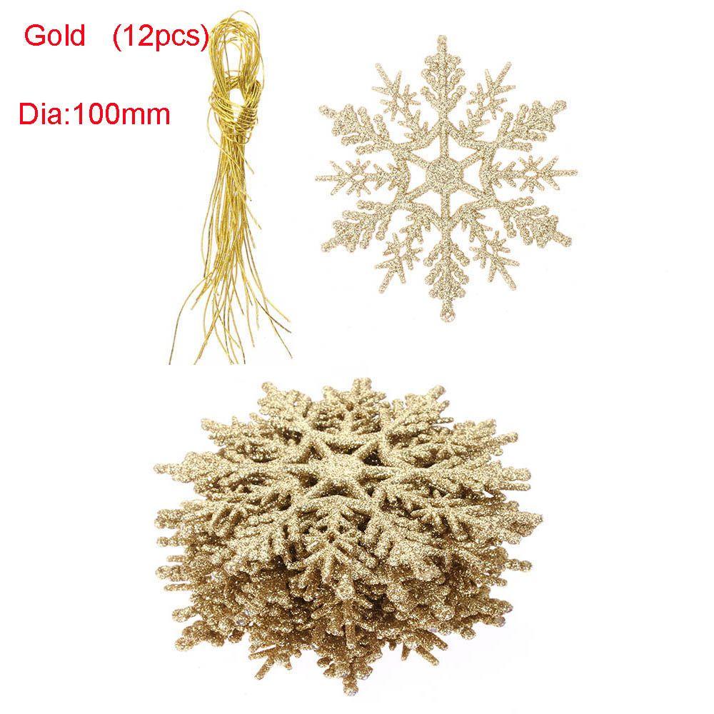 12Pcs 7.5cm Gold Powder Snowflake for Xmas Charming White Christmas Tree Decor Xmas Party Holiday Christmas Ornaments Home Decor