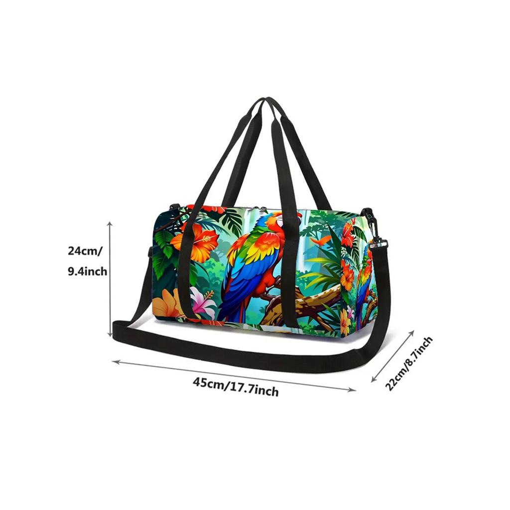 Colorful Parrot Pattern 2D Cartoon School Travel Bag Large Capacity Zipper Luggage Bag Best Gift for Boys Girls Fashion Style