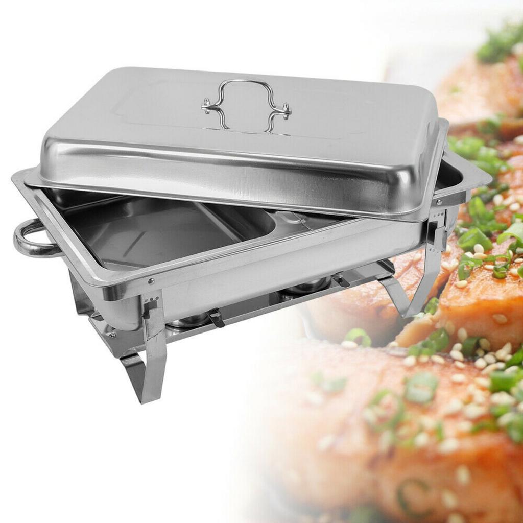 Foldable Dual Compartment Chafer Set - Stainless Steel Buffet Warmer with 2 Food Pans & Water Pan for Catering, Banquet, Wedding