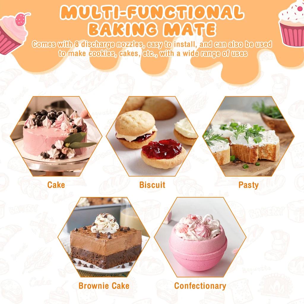 Biscuits Maker Gun Sets Cookie Press Kit With 8 Cookie Press Molds & 8 Pastry Piping Nozzles Churro Maker Machine Cake Decor