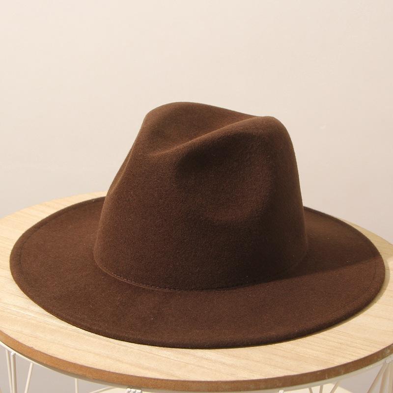 Show high-end bare top hat, women's wool, men's retro large-size jazz hat, red coffee camel, black gentleman's hat, felt hat.