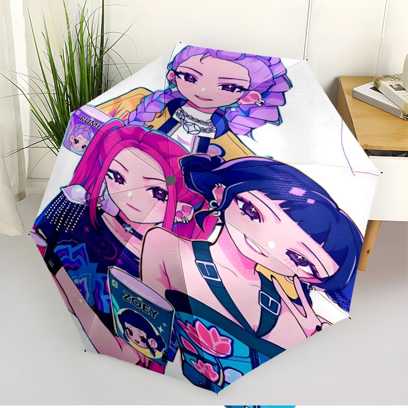 KPop Demon Hunters Print Automatic Open Close Umbrella, Portable Foldable Umbrella, for Outdoor Commute Camping Trip, Ideal Birthday Gift