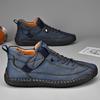 Men's Plus Size Casual Leather High-Top Work Shoes, Non-Slip Genuine Leather Handmade Shoes for Middle-Aged Dads.
