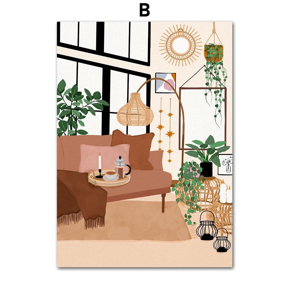 Boho Monstera Zimmerpflanze Abstraktes Lebensstil Wandkunst Leinwandmalerei Nordische Poster und Drucke Für Wohnzimmer Innendekor
