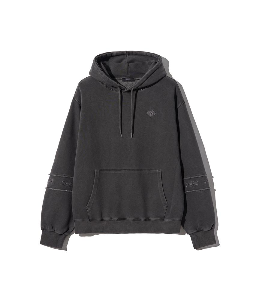 GAKKAI UNIONS Ethnic Sleeve Pigment Hoodie Charcoal