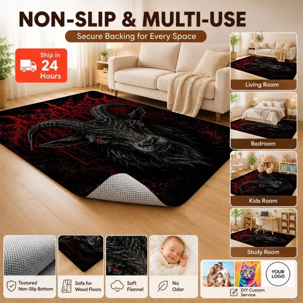 Satanic Black Goat Ritual Rectangular Rug Soundproof Noisereducing Carpet For Living Room Hallway Balcony Home Party Decor Halloween Gift