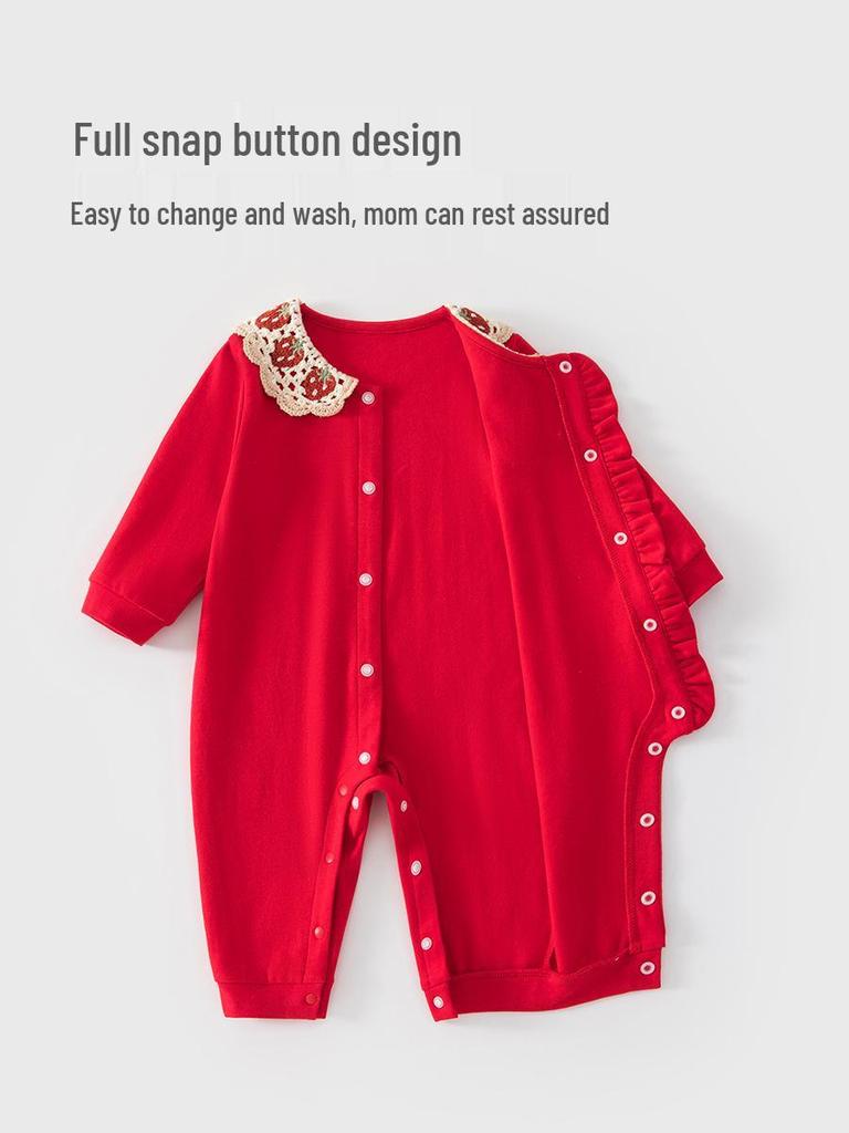 Red New Year Jumpsuit for Baby - Festive First Birthday and 100-Day Celebration Outfit