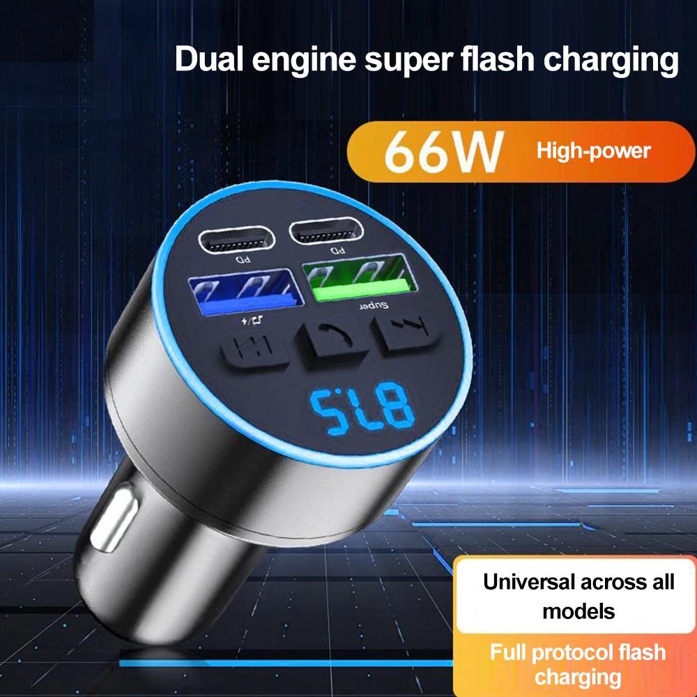Car Cigarette Lighter Bluetooth 5.0 Car FM Transmitter PD Type-C Dual USB Ambient Player Car MP3 Charger Smartphone Charge
