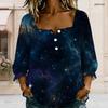 Womens Plus Size Square Neck Long Sleeve Front Button Elegant Loose Versatile Casual Ladies Blouse