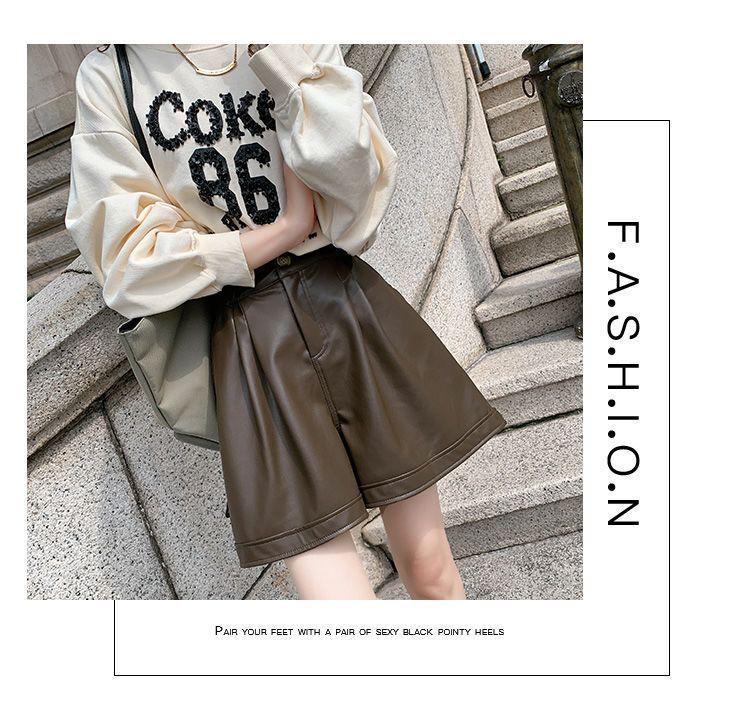 High Waist PU Leather Bootcut Shorts - Elastic, Plus Size, Wide Leg, Loose Fit, Black, Women’s Stylish Autumn/Winter Wear