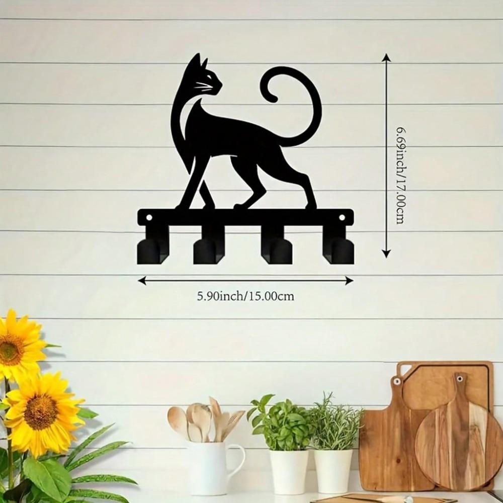 Bohemian Metal Cat Key Hanger Wall Mount Key Holder Durable Iron Black Cat Home Decor