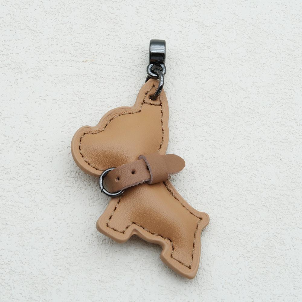 Handmade French Bulldog Genuine Leather Keychain with Anti-Lost Woven Rope Lanyard.