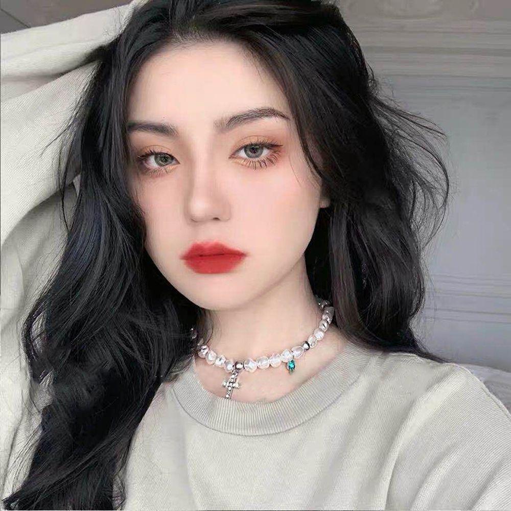 Cross For Men Korean Style Necklace Woman Clavicle Choker Simulated Pearl Fashion Neck Jewelry