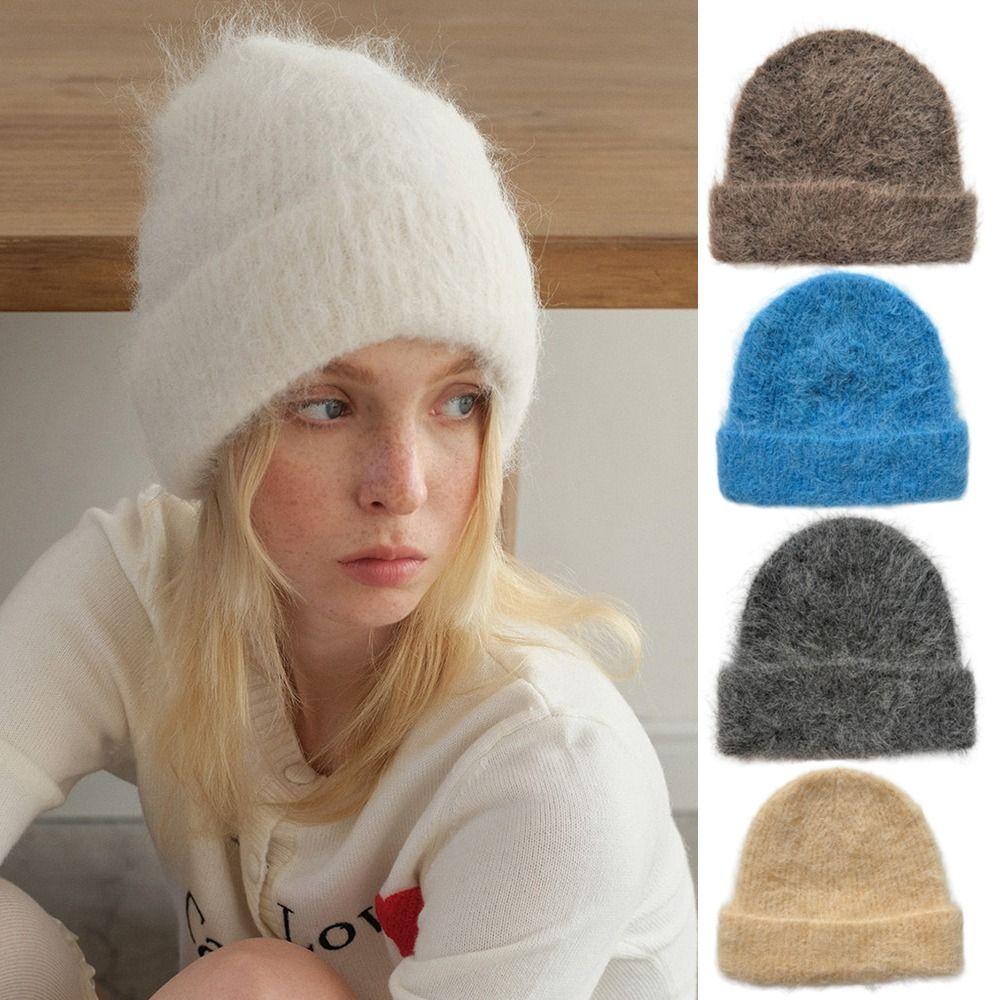 Cold-proof Fluffy Knitted Hat Thicken Keep Warm Caps Fashion Plush Bonnet Women Accessories