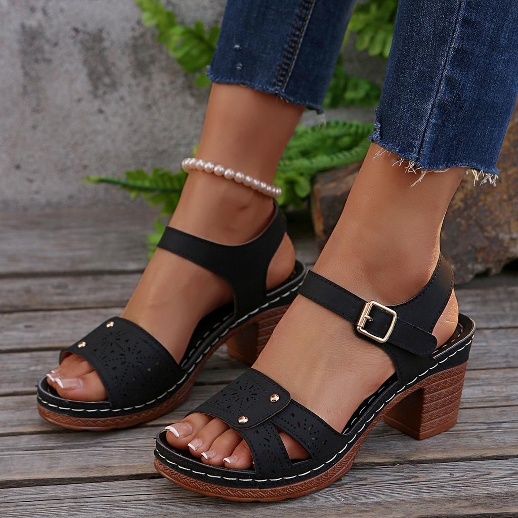 2025 new foreign trade one-word with wedge heel sandals women's shoes large size fish mouth wedge heel platform sandals