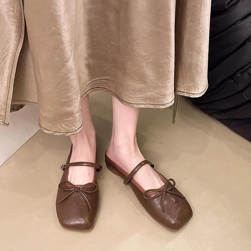 Fashion Women's Baotou Slippers Spring New Square Head Shallow Mouth Butterfly Knot Soft Bottom Anti-slip Wear