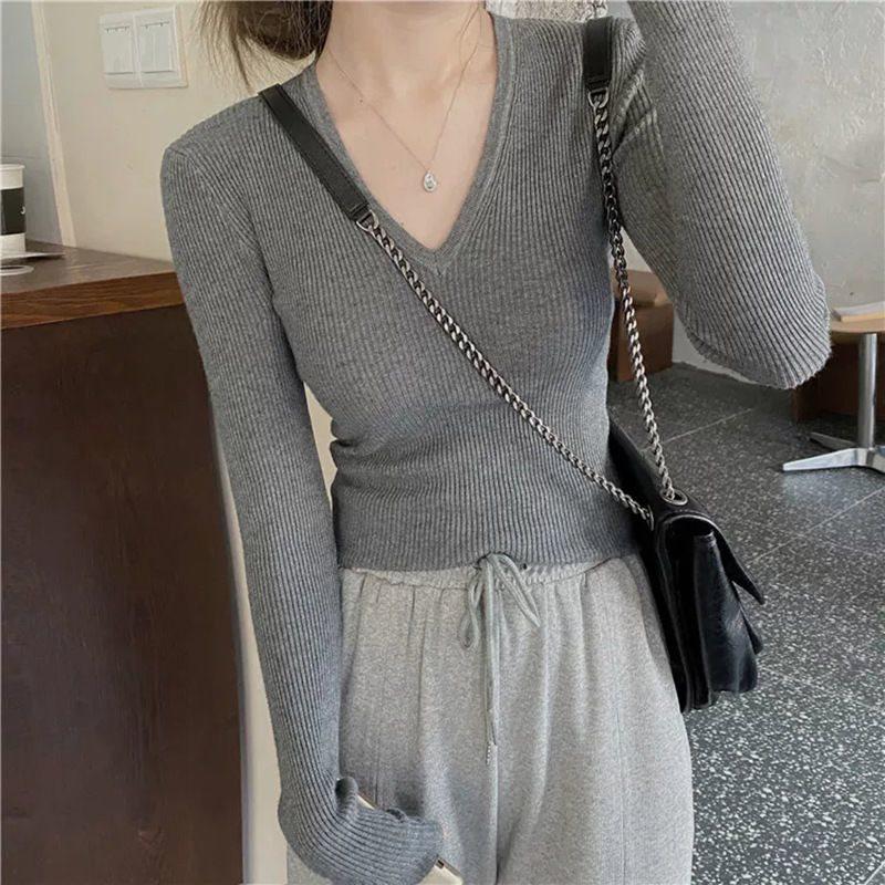 

Осенний женский топ базового слоя облегающего кроя с вырезом «сердечко» в корейском стиле S