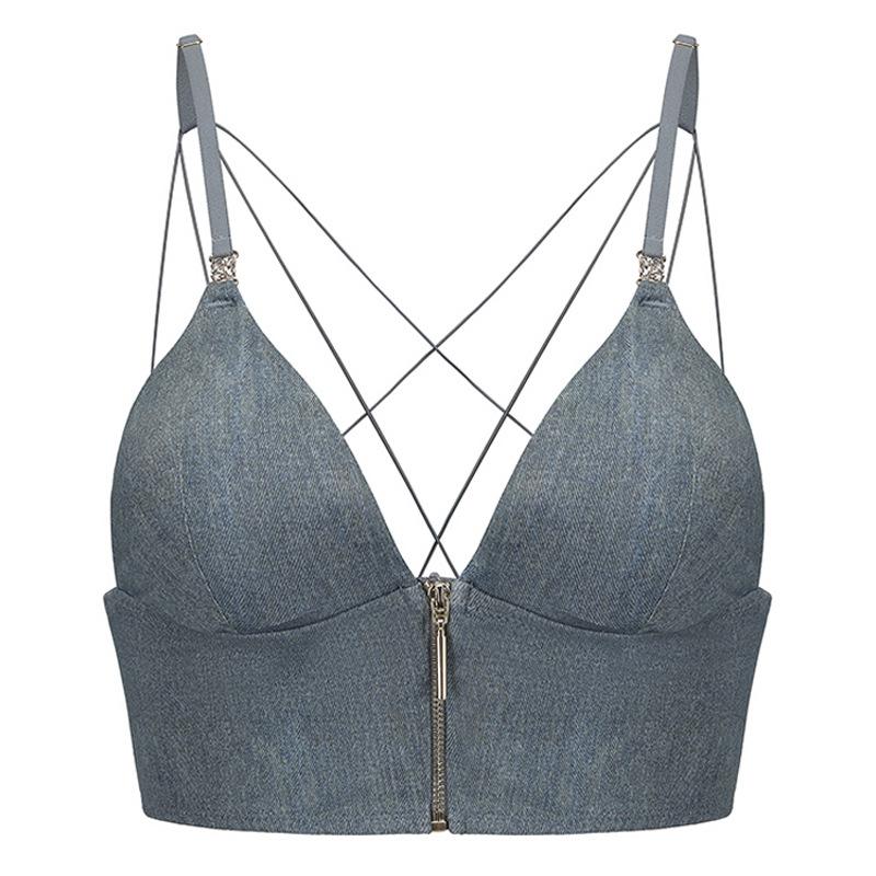 

Французское нижнее белье сексуальное тонкое глянцевое тонкие бретели застежка спереди красивое спинка нижнее белье подтяжка треугольная чашка бюстгальтер без косточек XL джинсовый