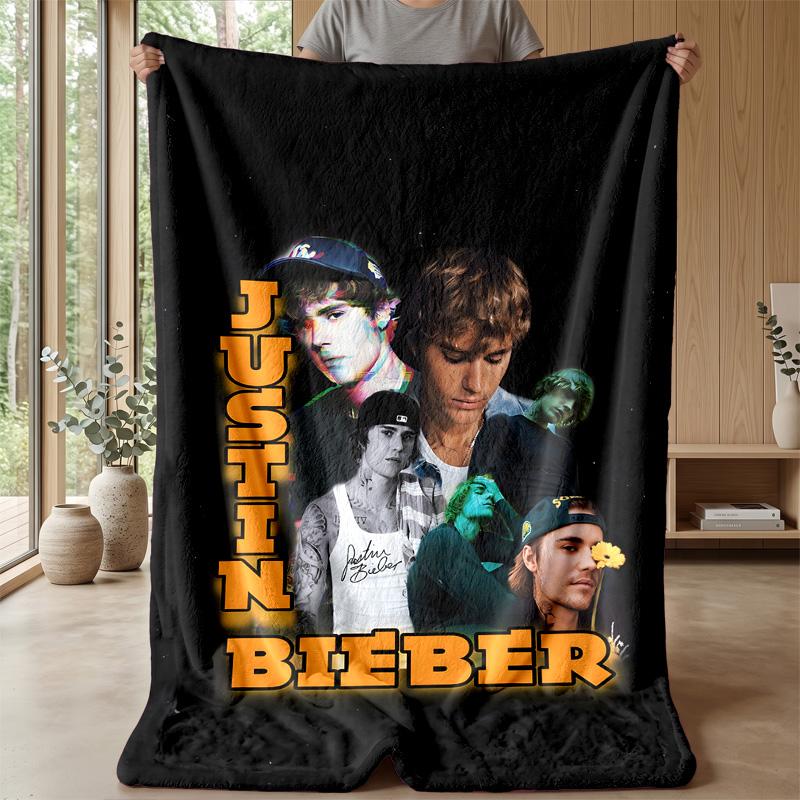 Justin BieberPrinted Flannel Blanket Cozy Skin-Friendly Warm Throw for Couch Bed Indoor Daily Use