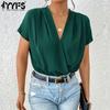 Women's Fashion Casual Solid Color Print Summer Spring Short Sleeve V-Neck Pullovers & Long Sleeves