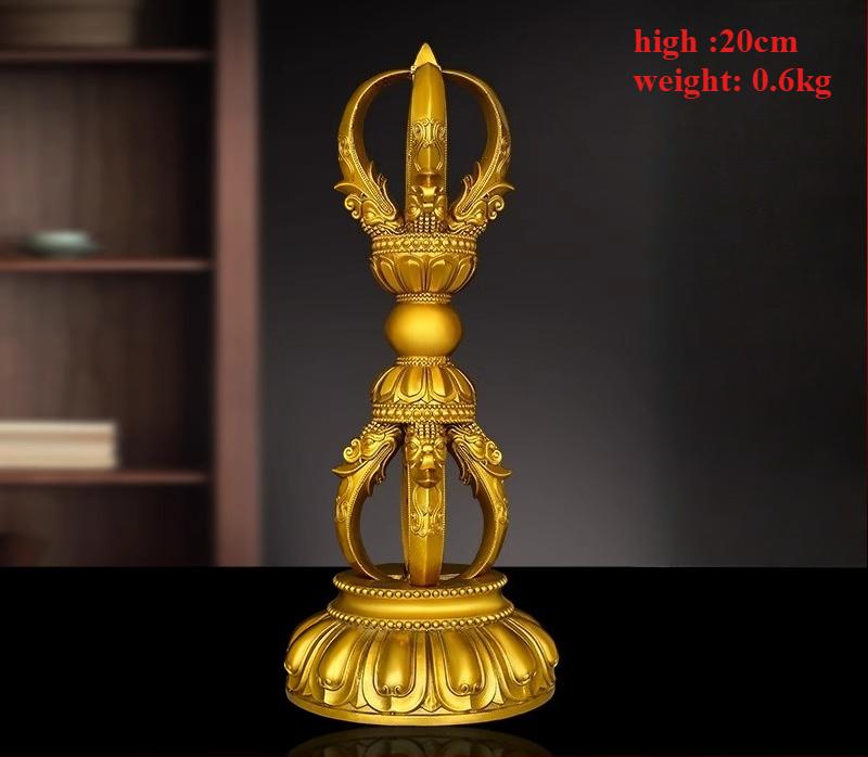 

Solid Brass Vajra Scepter with Base Five-Pronged Vajra Scepter Desktop Home Decor