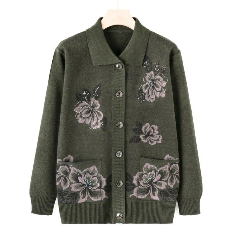 Grandma sweater cardigan middle-aged knitted sweater autumn coat women the elderly mother autumn top thin