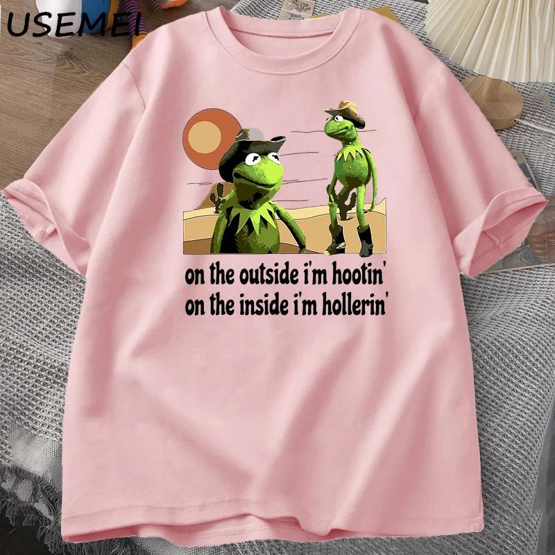On The Outside I'm Hootin Frog T-shirt Funny Meme T Shirts O Neck Graphic T Shirts Men Clothes Harajuku Short Sleeve Casual Tops