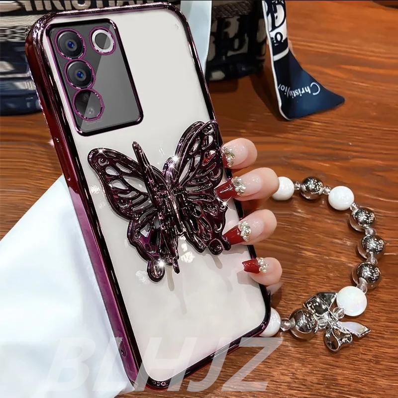 Butterfly Bracelet Phone Holder Bead Bracelet Glitter Case for Vivo V50 V40 V30 V60 Lite Pro Y39 Y29 Y19S Y04 Y03 Y28 Back Cover