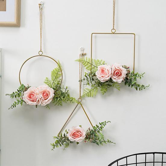 Yousheng Floral Hoop Wreath, Metal Wall Hanging with Flower Decor, Durable Wear-Resistant Floral Hoop Wreath, for Garden Balcony Windowsill
