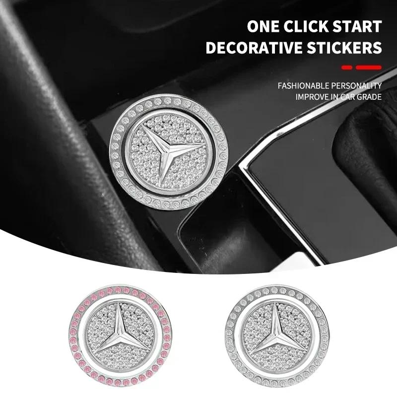 Car One-Click Start Stop Engine Rhinestone Ring Circle Trims Protective Cover for Mercedes Benz W211 W204 W210 W203 CLA GLA OM3