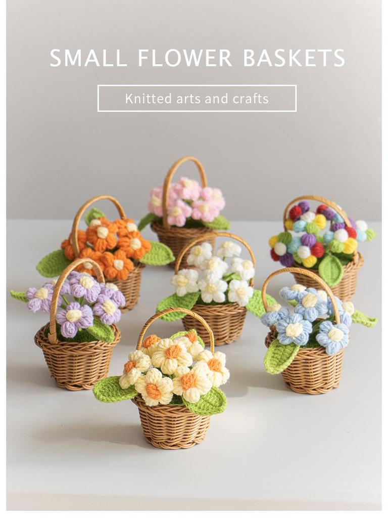 Handmade Crochet Blue Potted Flower Decoration - Everlasting Knitted Desktop Ornament