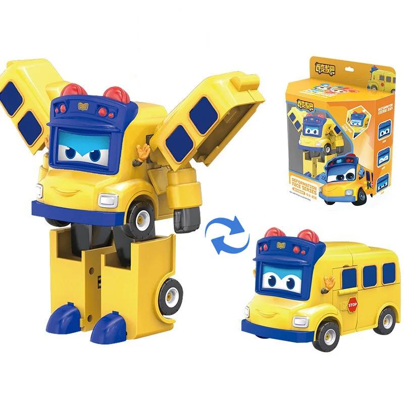 Transformation ABS Gogo Bus Toys Vehicle 3 Changeable Face Expression Action Figures Deformation Ambulance/Police/Fireman Slide
