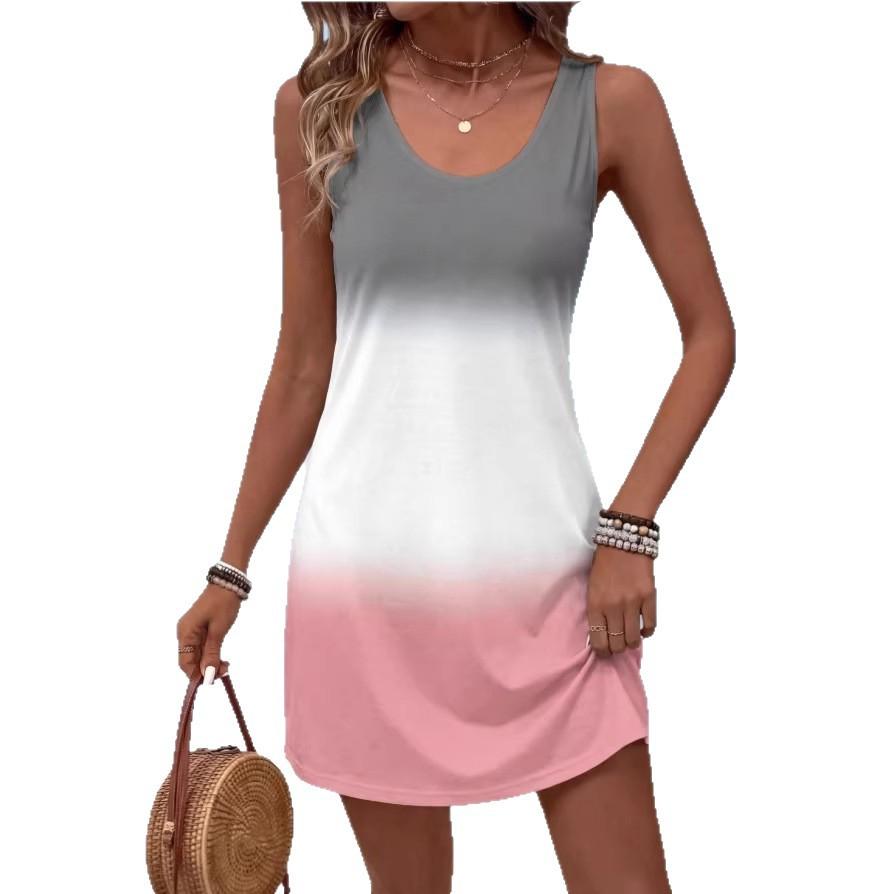 2026 European and American women s clothing explosive summer new casual vacation v-neck sleeveless dress S