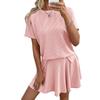 Damesmode Kleur Ronde Hals Korte Mouwen Top Broek Rok Tweedelig Pak