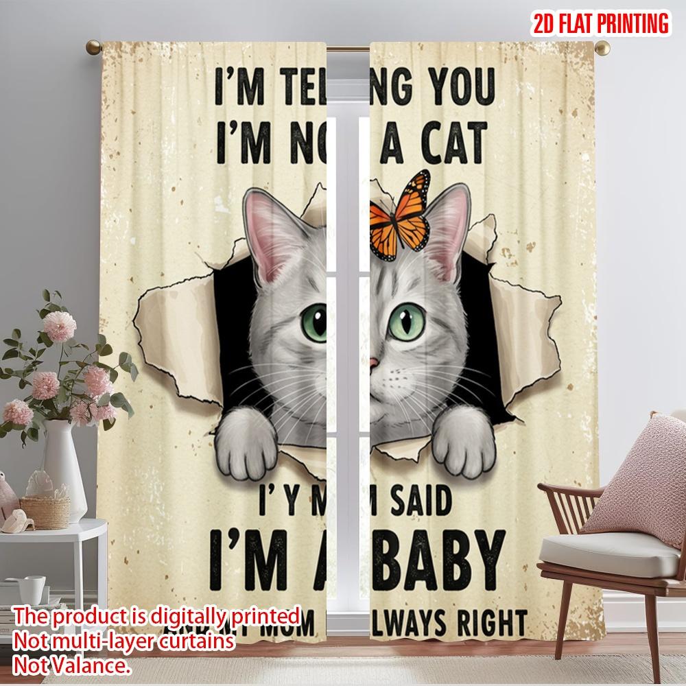 

2pcs 2D flat printing Curtain Cat Butterfly Mom Baby Polyester Without Electricity Festive Holiday Perfect for Holiday 52.50×116.00 CM 2pcs